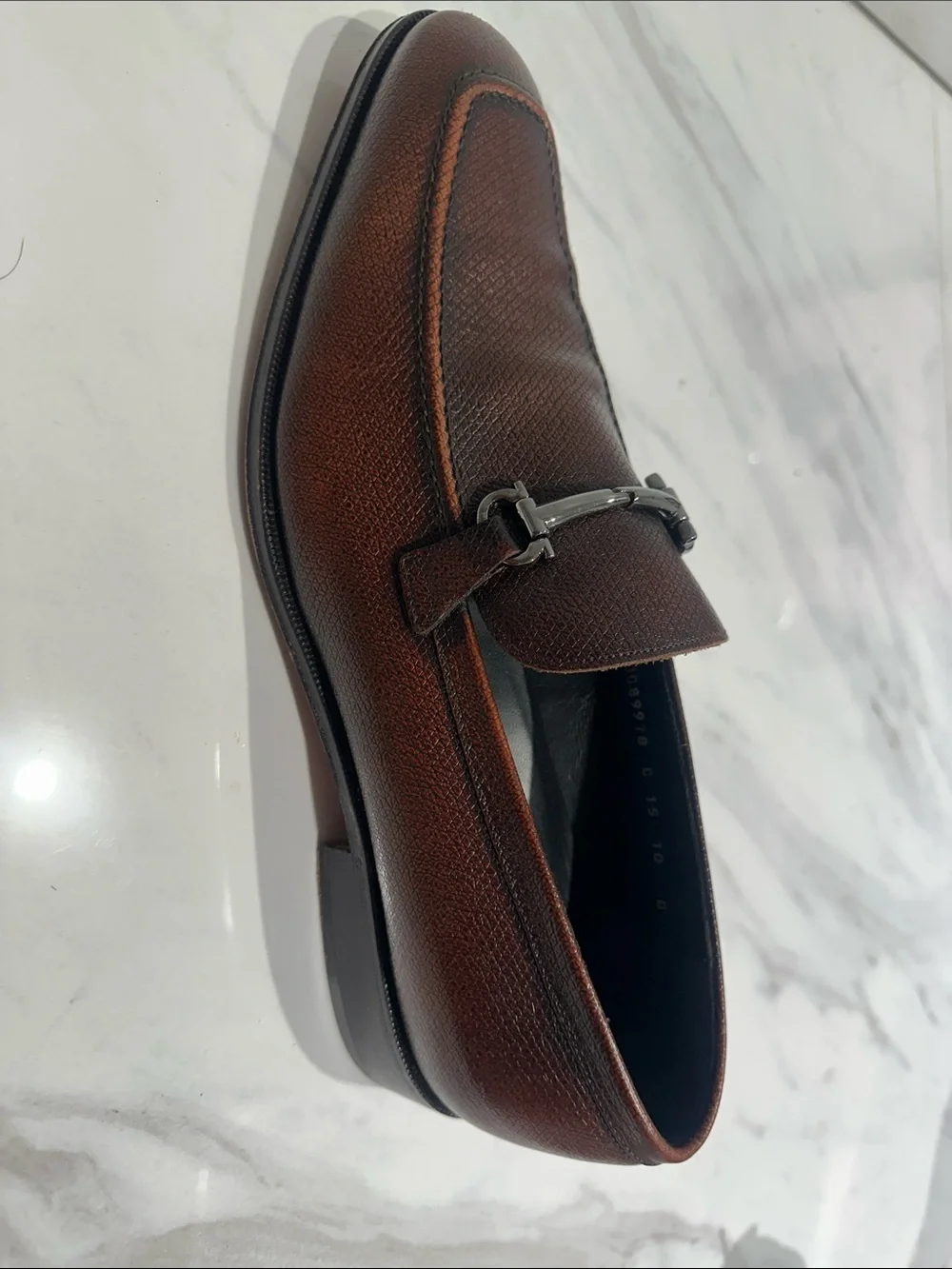 Salvatore Ferragamo Men's Dark Brown Pebbled Leather Bit Loafers